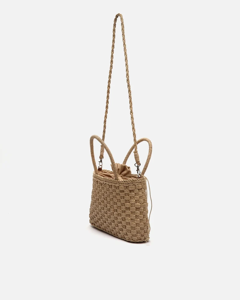 Milori bolso de mano pequeño efecto rafia con asa bandolera extraíble