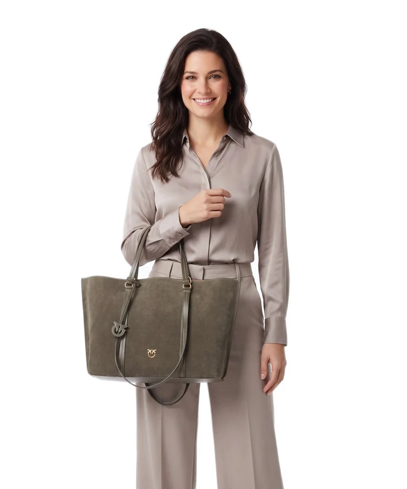 Pinko Carrie Big Bolsa shopping verde/oliva scuro/antique gold