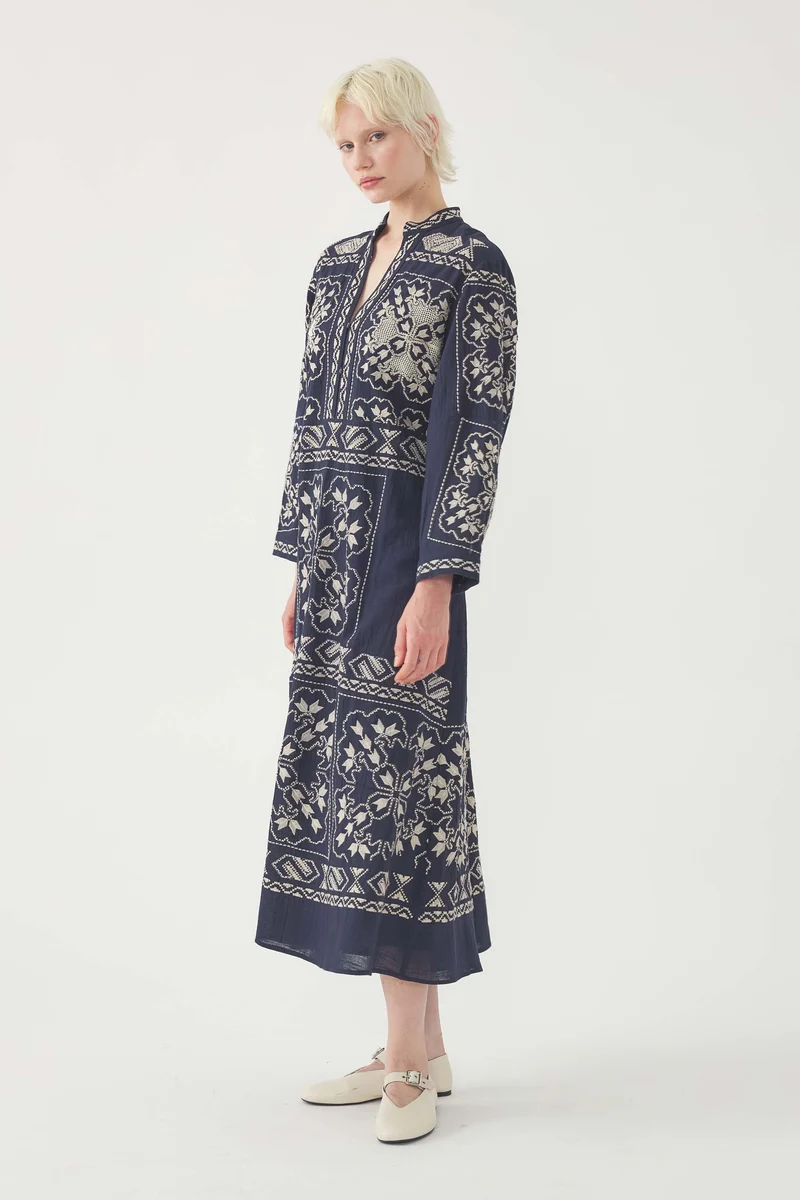 Robe longue brodée Milos