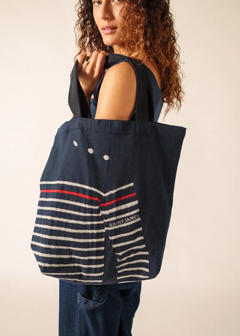 Bolso tote con asas (MARINE/ECRU)