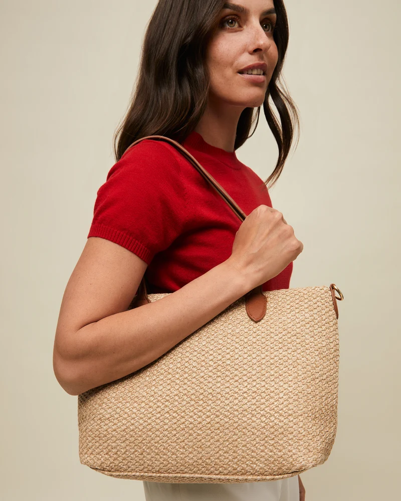 Raleno bolso shopper efecto rafia con bandolera extraíble