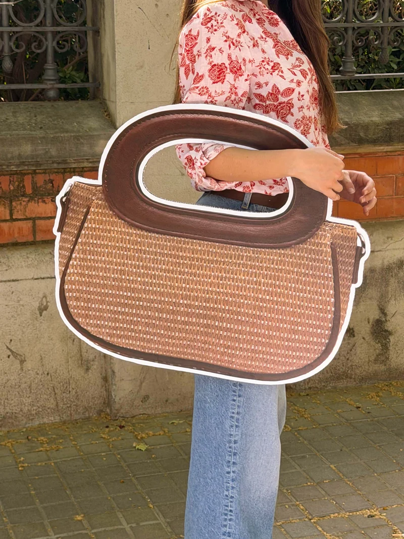 Formito bolso de mano efecto rafia con asa bandolera extraíble
