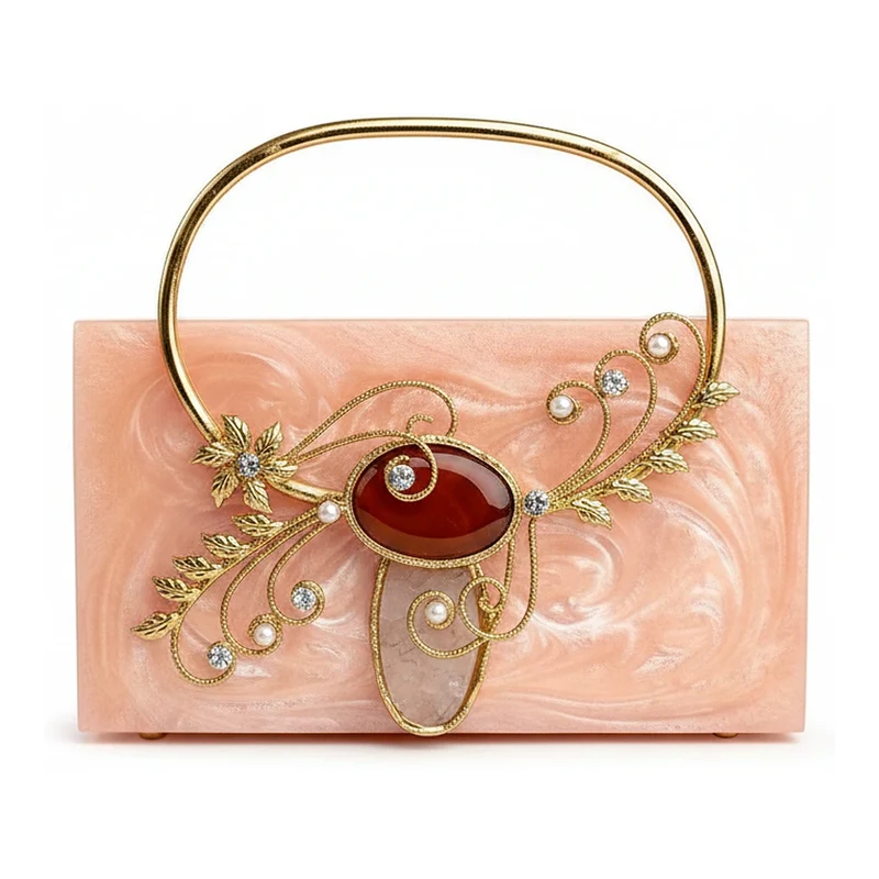 Clutch Orlina Piedras Rosa Coral