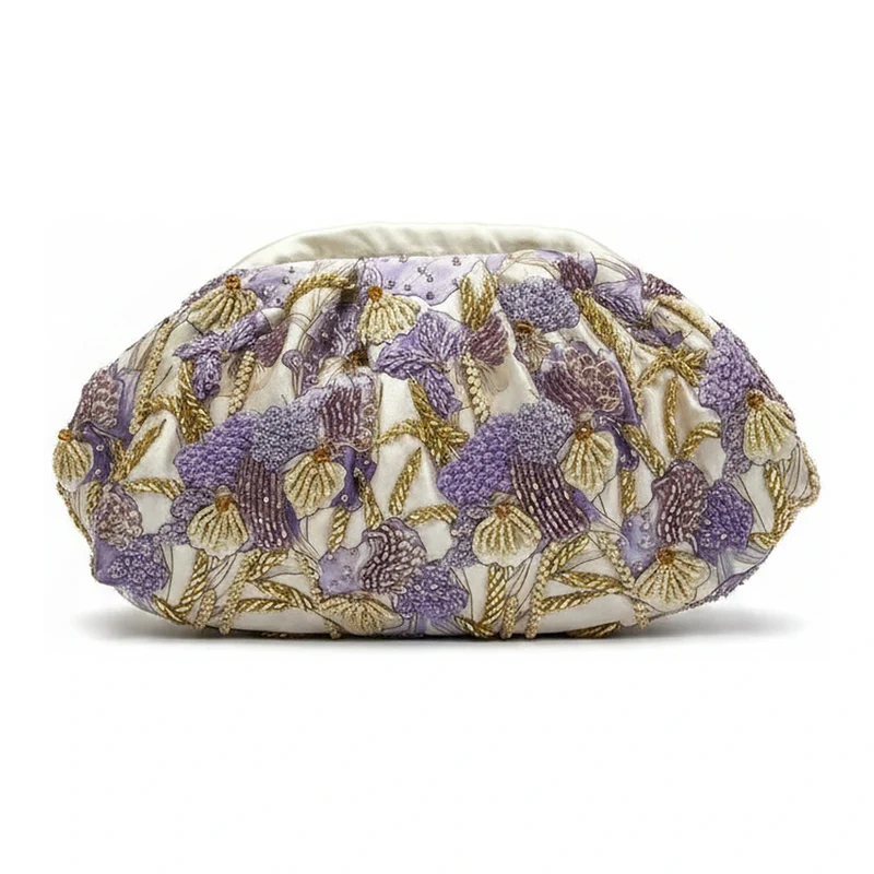 Bolso Nube Joya Violetta Beige, Morado y Dorado