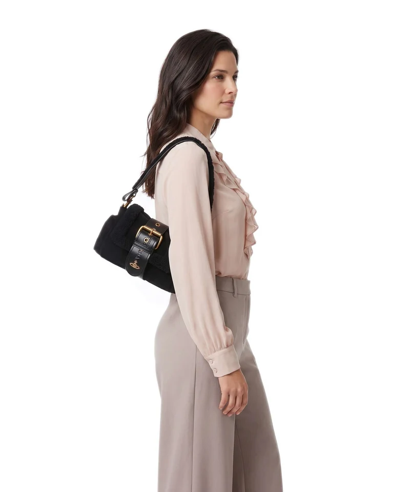 Vivienne Westwood Hazel Treasure Shearling Suede Bolso de hombro black