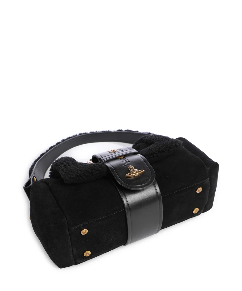 Vivienne Westwood Hazel Treasure Shearling Suede Bolso de hombro black