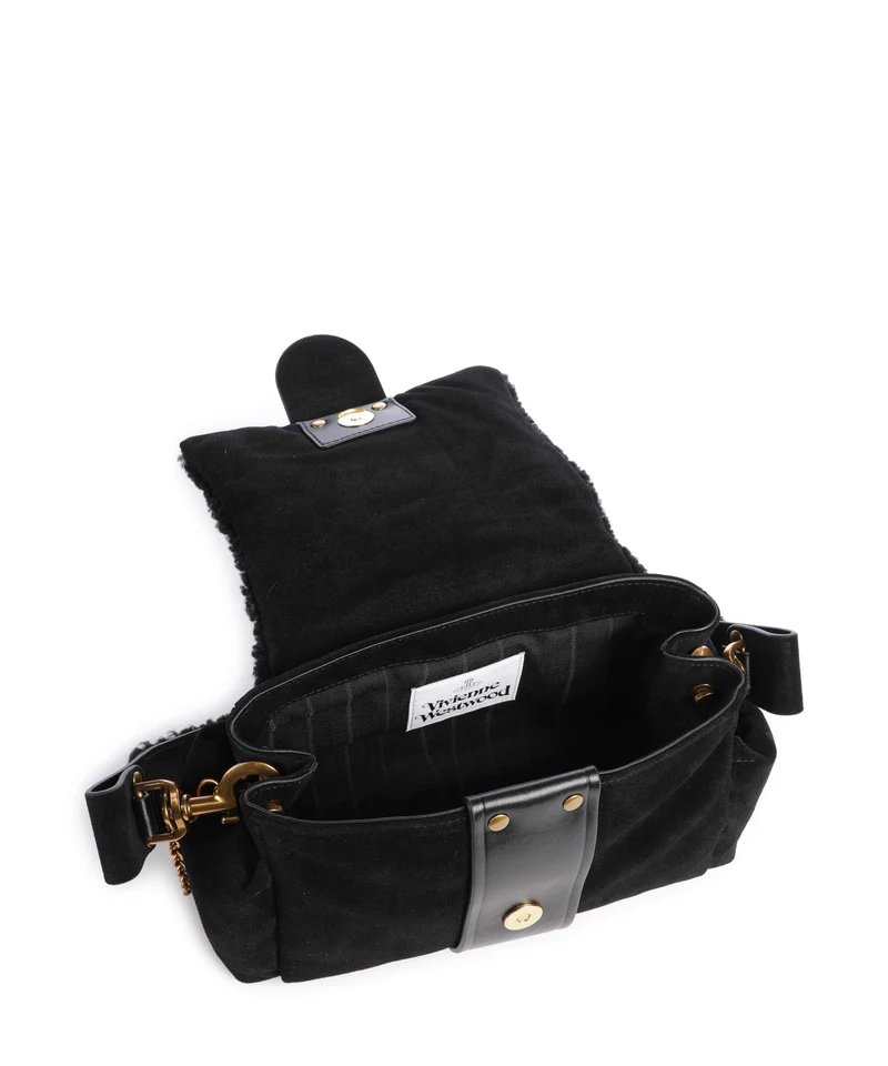 Vivienne Westwood Hazel Treasure Shearling Suede Bolso de hombro black