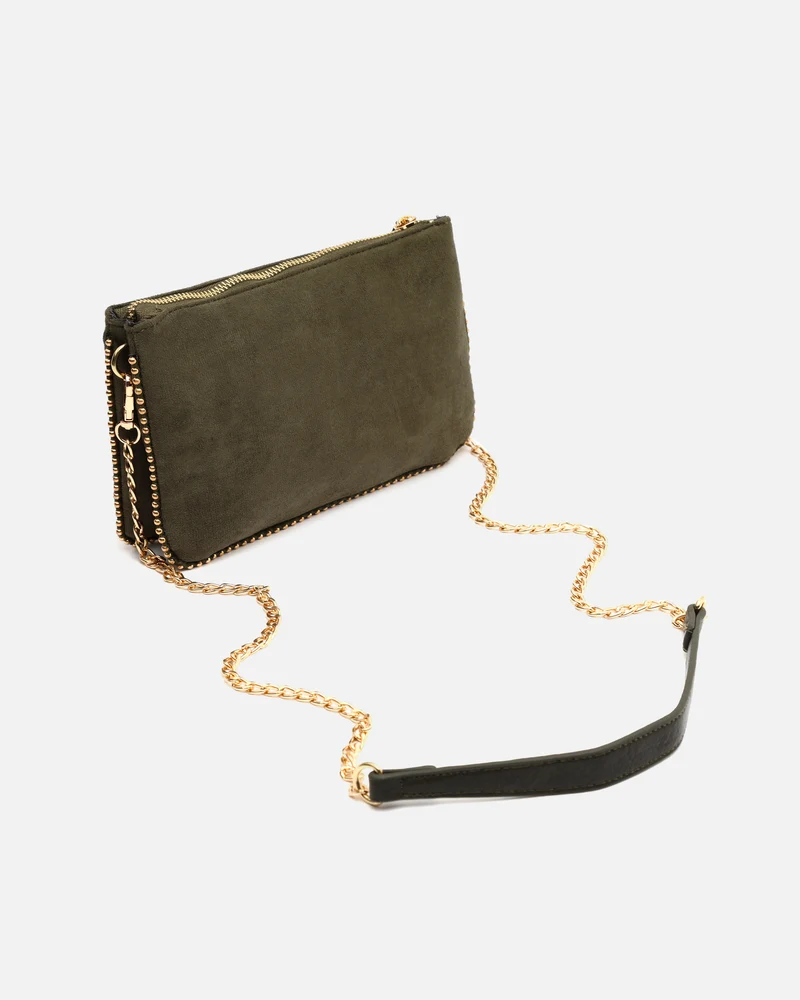 Boleo bolso bandolera efecto ante y con detalles metálicos