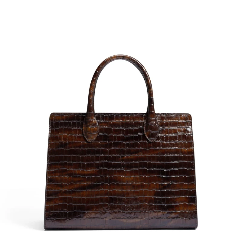 Isabel Bernard Honoré Nadine croco bruine kalfsleren handtas met 13 inch laptopvak IB25110-230-13