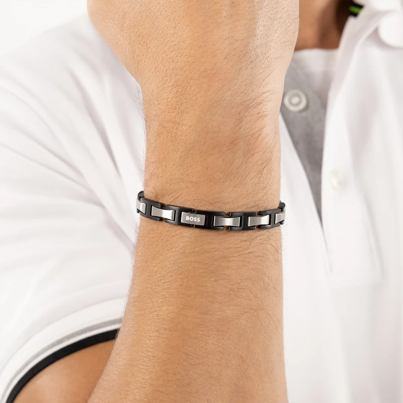 Hugo Boss Roestvrij Staal Zwarte Heren Schakelarmband HBJ1580794