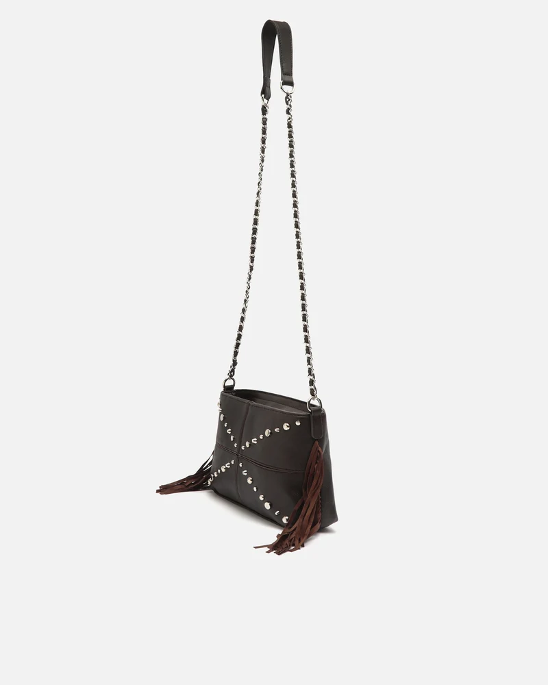 Anabelas bolso bandolera con detalles metálicos y flecos