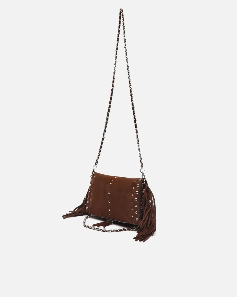 Flequichu bolso de hombro efecto ante con detalles metálicos y flecos