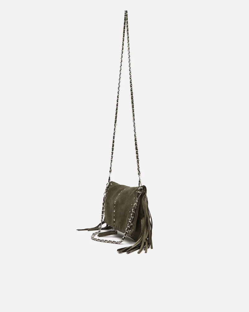 Flequichu bolso de hombro efecto ante con detalles metálicos y flecos