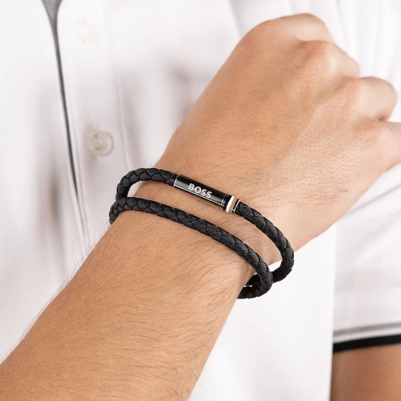 Hugo Boss Synthetische Vezel Zwarte Heren Gevlochten Armband HBJ1580796
