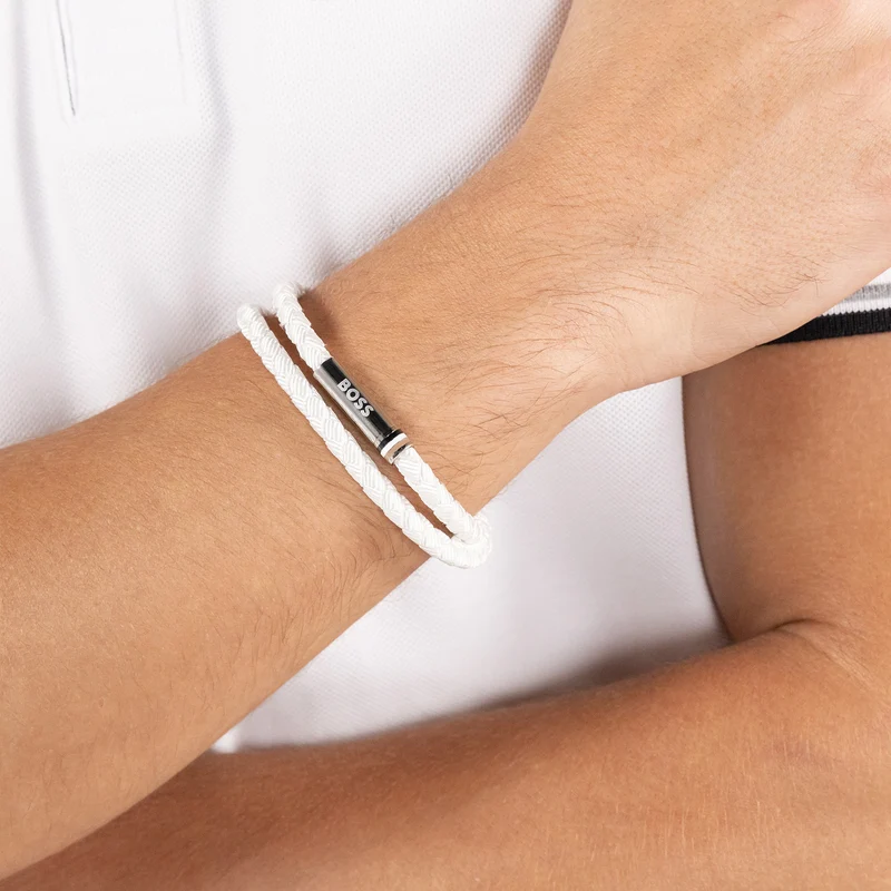 Hugo Boss Synthetische Vezel Witte Heren Gevlochten Armband HBJ1580798
