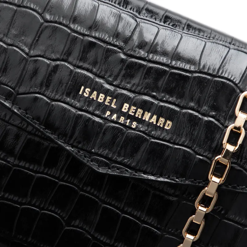Isabel Bernard Honoré Lina Croco Zwarte Clutch Met Afneembare Schouderketting IB21135-201