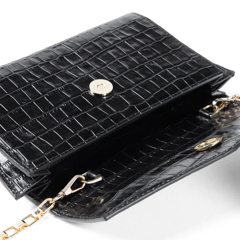 Isabel Bernard Honoré Lina Croco Zwarte Clutch Met Afneembare Schouderketting IB21135-201
