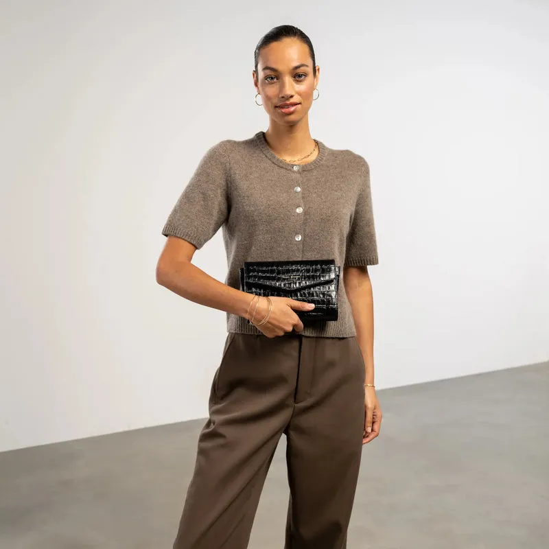 Isabel Bernard Honoré Lina Croco Zwarte Clutch Met Afneembare Schouderketting IB21135-201