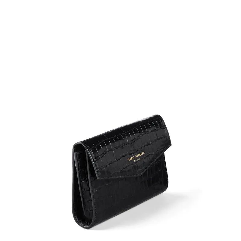 Isabel Bernard Honoré Lina Croco Zwarte Clutch Met Afneembare Schouderketting IB21135-201