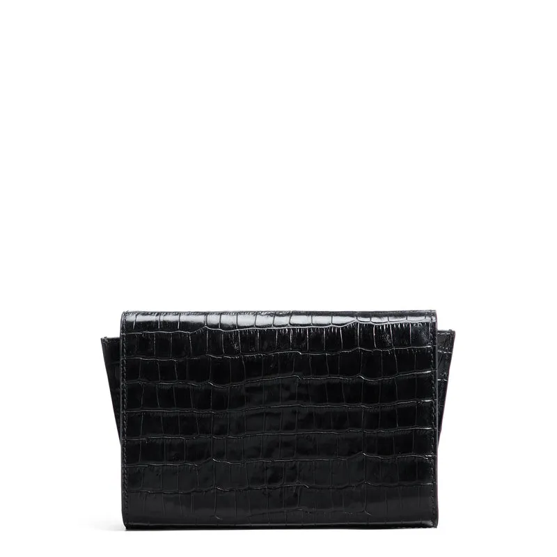 Isabel Bernard Honoré Lina Croco Zwarte Clutch Met Afneembare Schouderketting IB21135-201