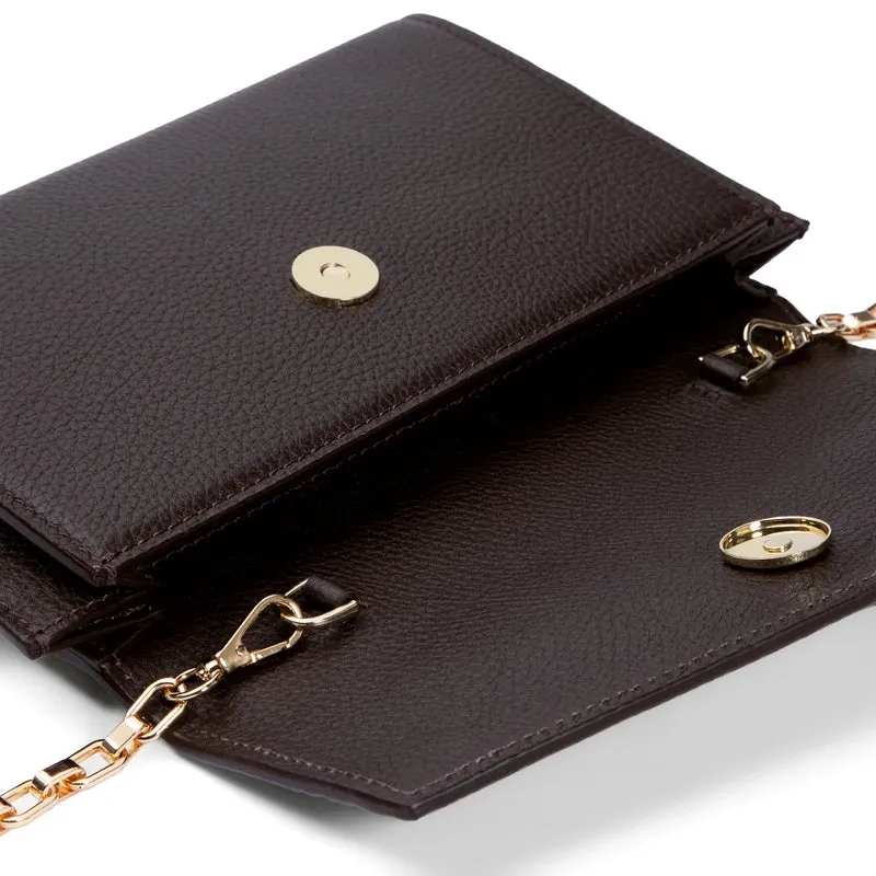 Isabel Bernard Honoré Lina Donkerbruine Clutch Met Afneembare Schouderketting IB21135-031