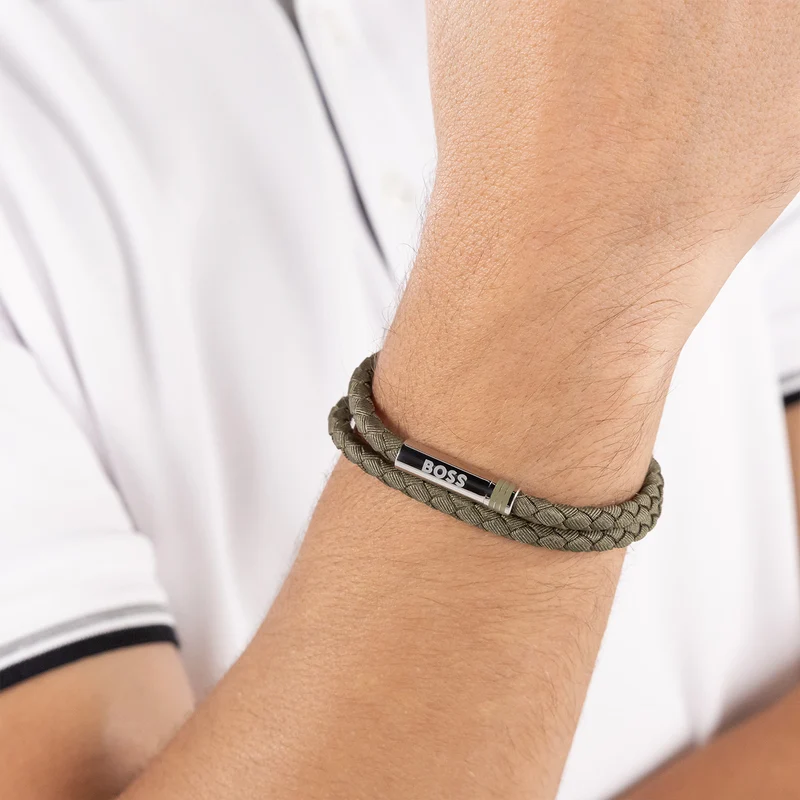 Hugo Boss Synthetische Vezel Groene Heren Gevlochten Armband HBJ1580797