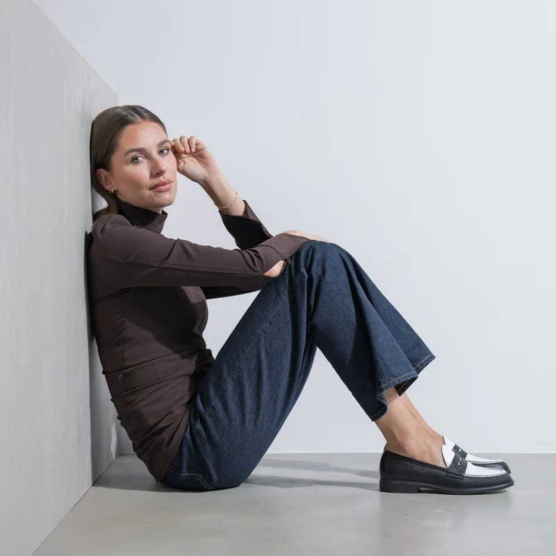 Isabel Bernard Vendôme Blandine Zwart en Wit Kalfsleren Loafers IB51015-10176-37