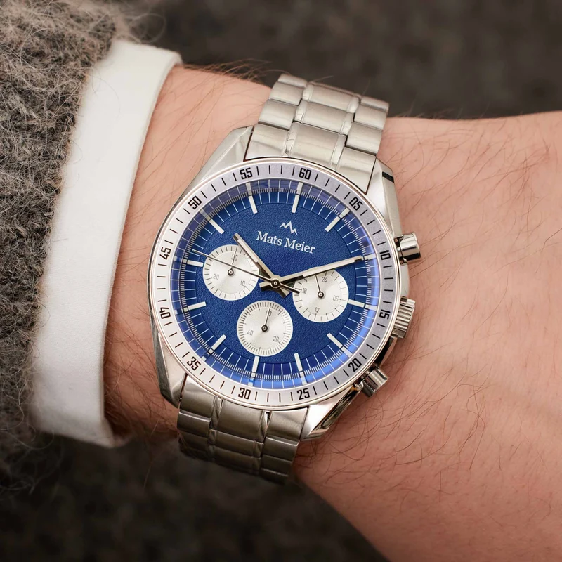 Mats Meier Arosa Racing Chronograaf Herenhorloge Zilverkleurig en Blauw MM50014