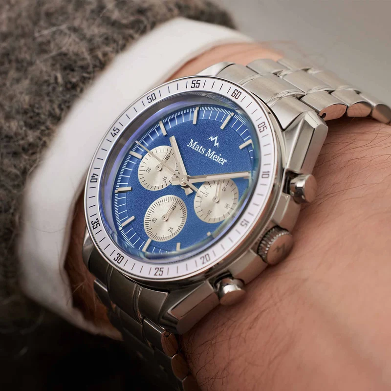 Mats Meier Arosa Racing Chronograaf Herenhorloge Zilverkleurig en Blauw MM50014