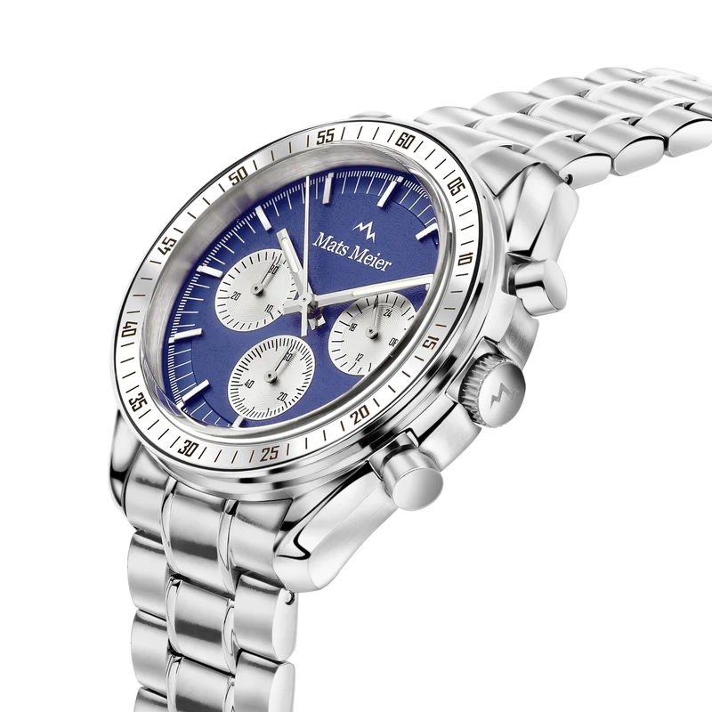 Mats Meier Arosa Racing Chronograaf Herenhorloge Zilverkleurig en Blauw MM50014