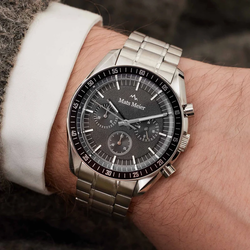 Mats Meier Arosa Racing Chronograaf Herenhorloge Zilverkleurig en Zwart MM50012