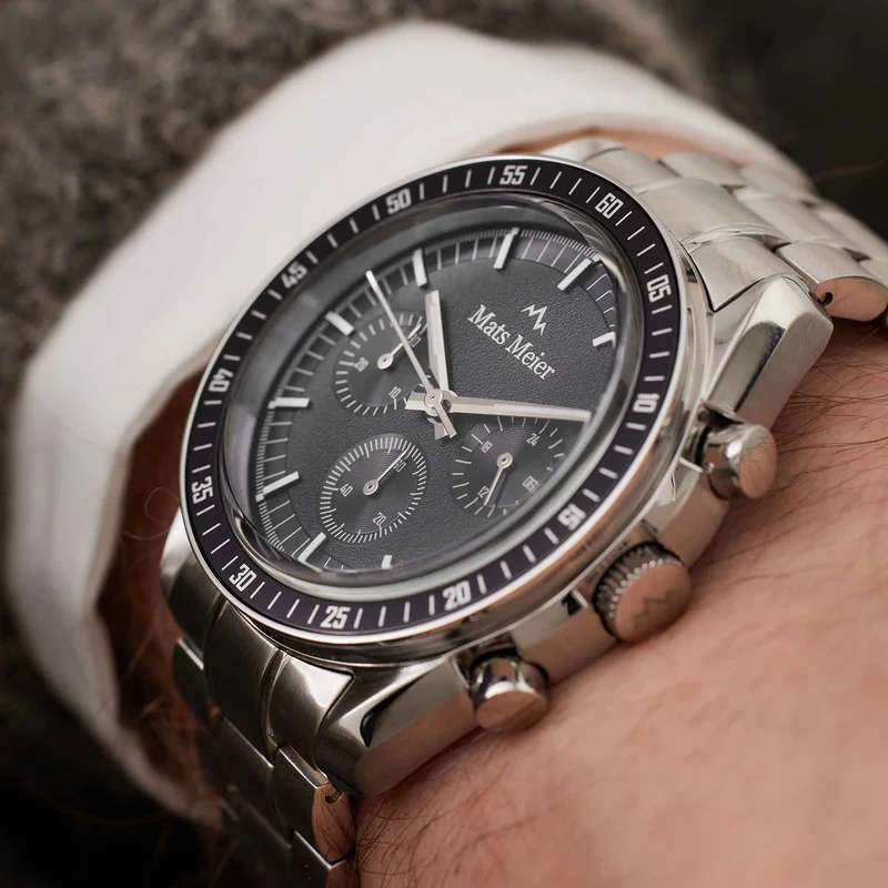 Mats Meier Arosa Racing Chronograaf Herenhorloge Zilverkleurig en Zwart MM50012