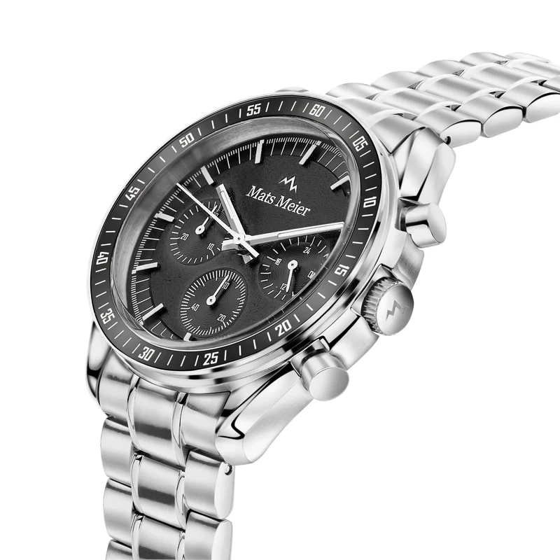 Mats Meier Arosa Racing Chronograaf Herenhorloge Zilverkleurig en Zwart MM50012
