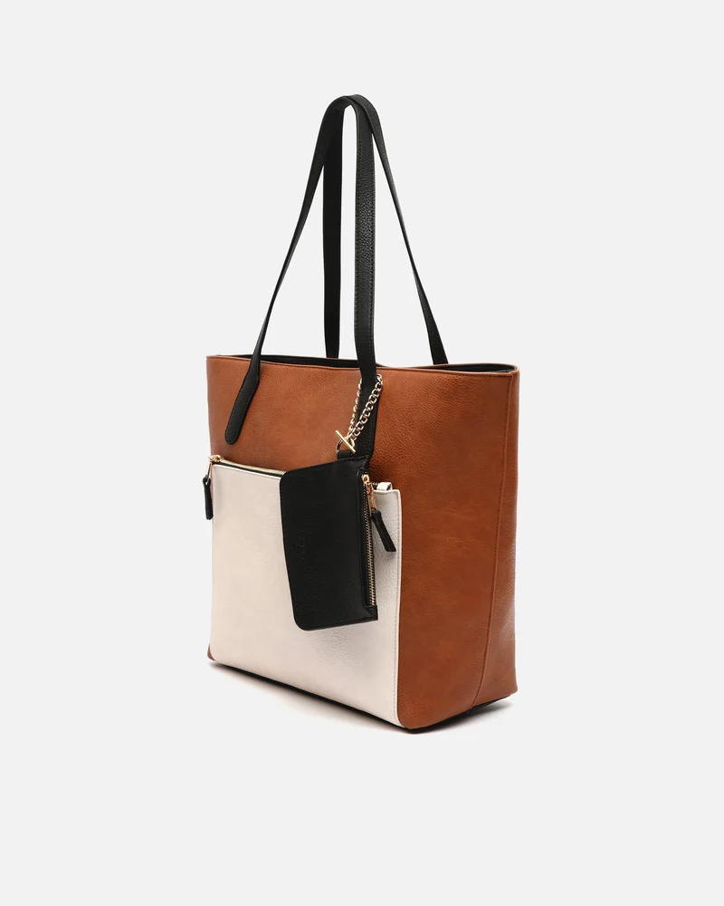 Minervina bolso shopper grande tricolor con colgante