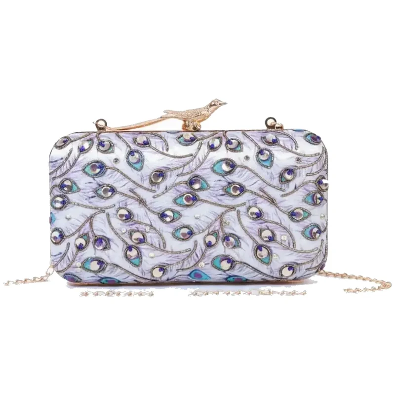 Bolso Pájaro Pavona Plumas Azul