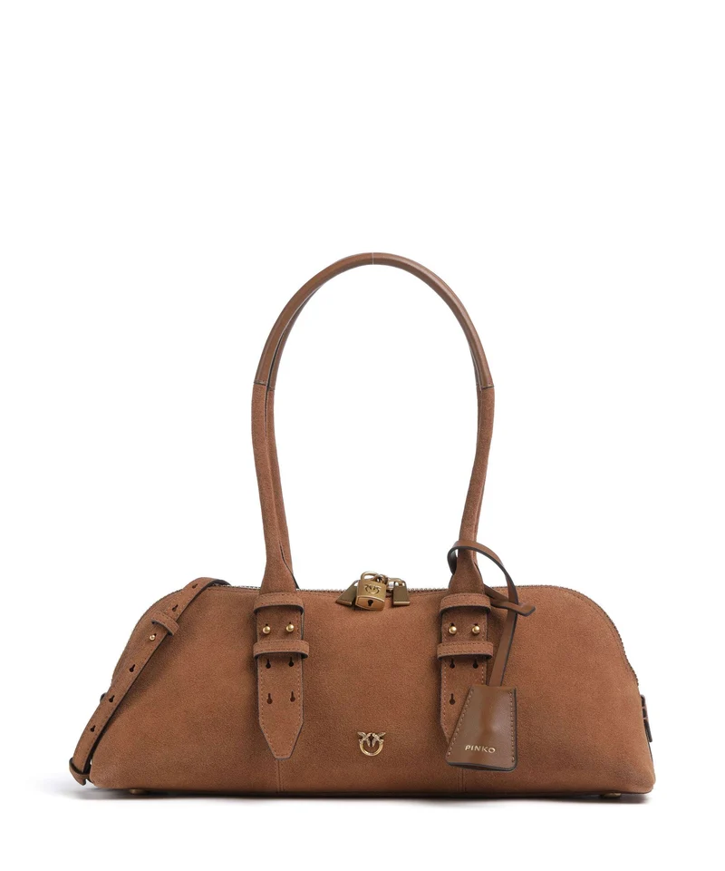 Pinko Bowling Horizontal Big Bolso de hombro marrone/leone/antique gold