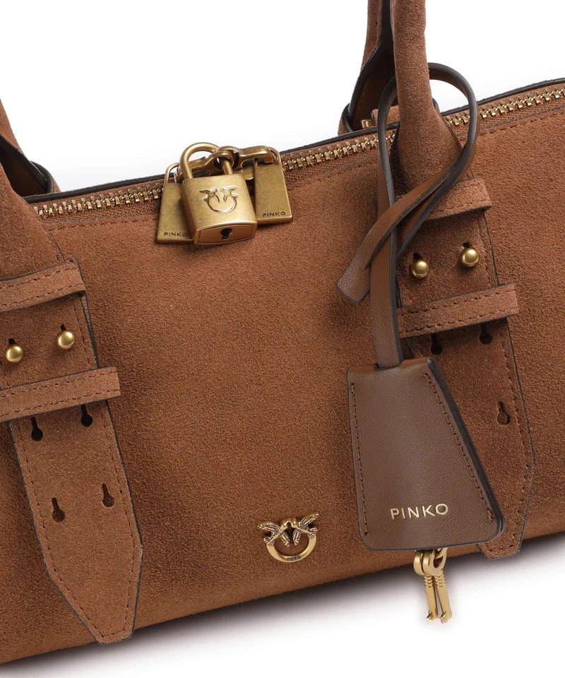 Pinko Bowling Horizontal Big Bolso de hombro marrone/leone/antique gold