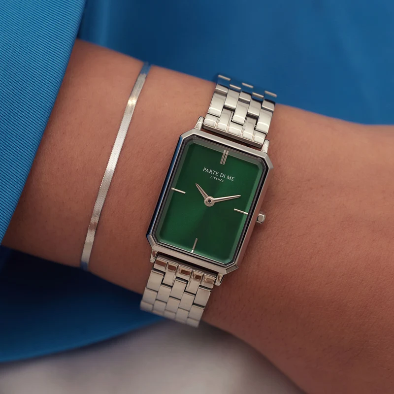 Parte Di Me Orologio Rechthoekig Dameshorloge Zilverlkleurig en Groen PDM09005