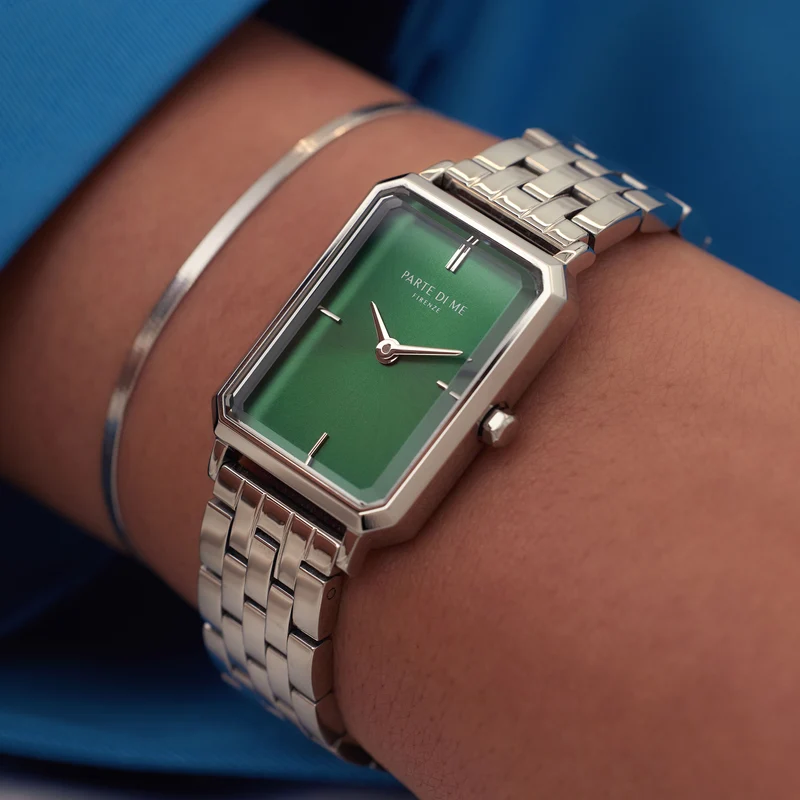 Parte Di Me Orologio Rechthoekig Dameshorloge Zilverlkleurig en Groen PDM09005
