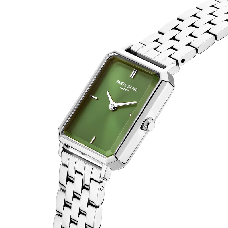 Parte Di Me Orologio Rechthoekig Dameshorloge Zilverlkleurig en Groen PDM09005