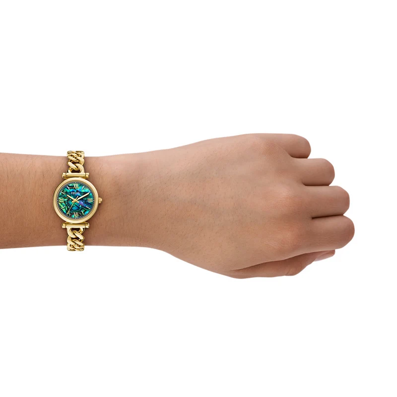 Fossil Carlie Goud en Zwarte Parelmoer Dameshorloge ES5416
