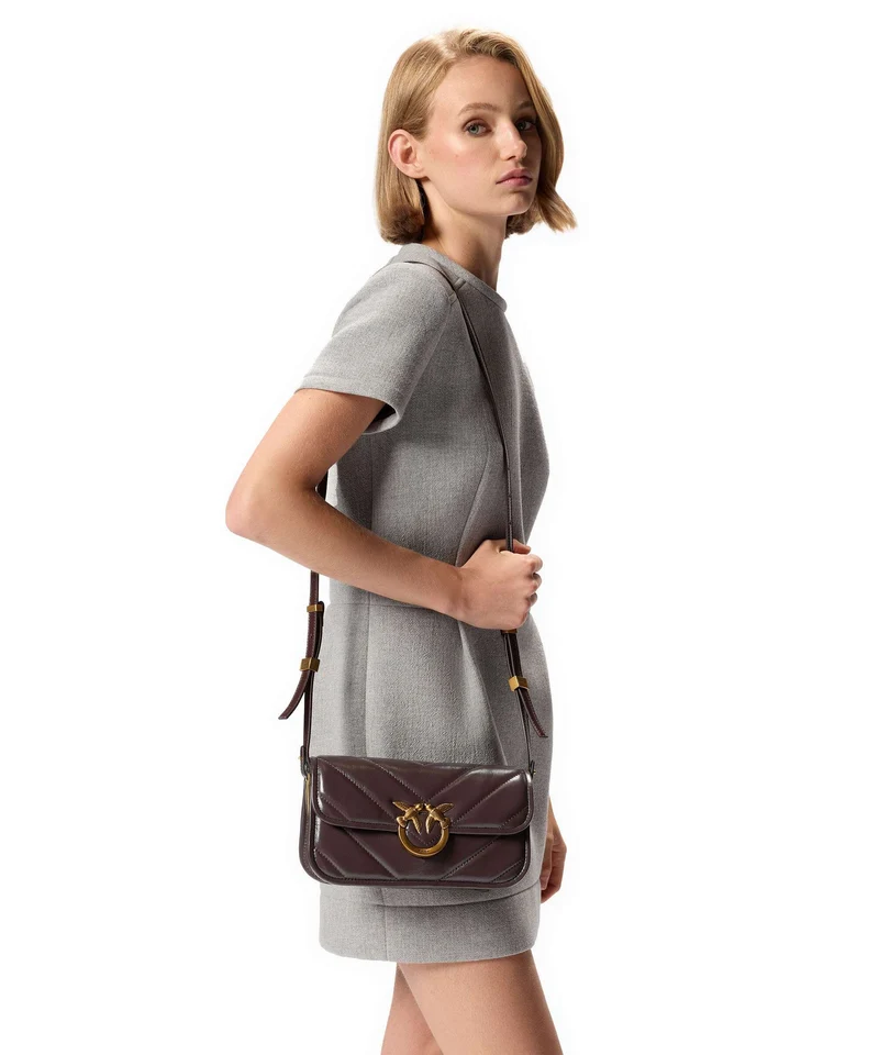 Pinko Love Box Horizontal Bolso de hombro rosso mogano/antique gold