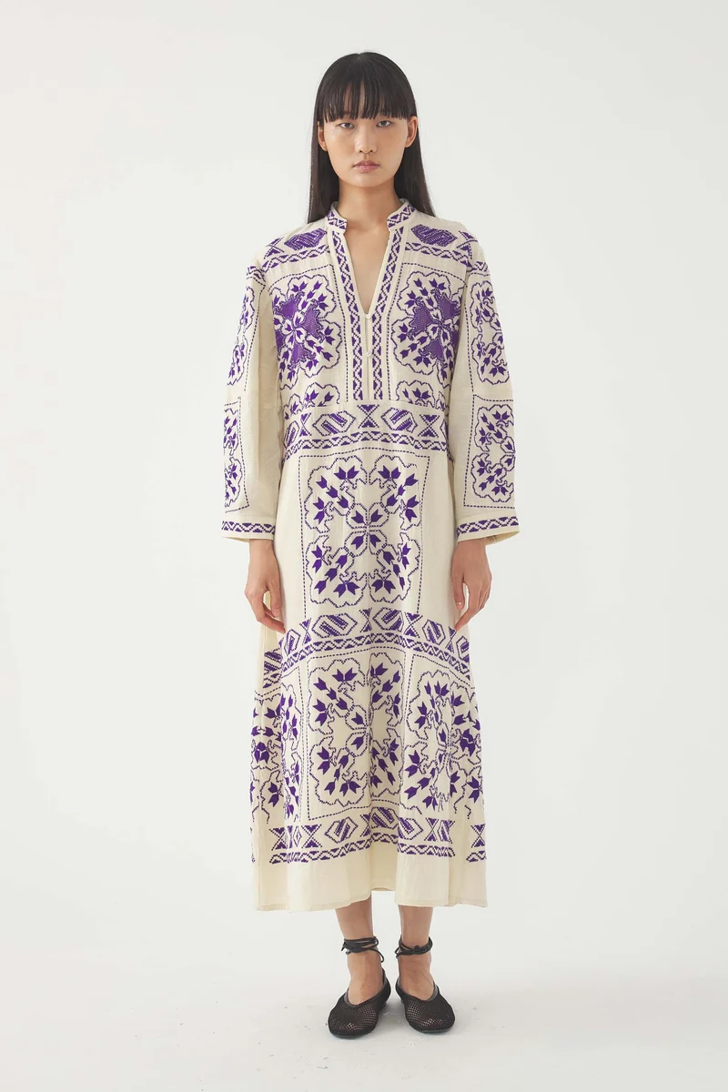 Robe longue brodée Milos