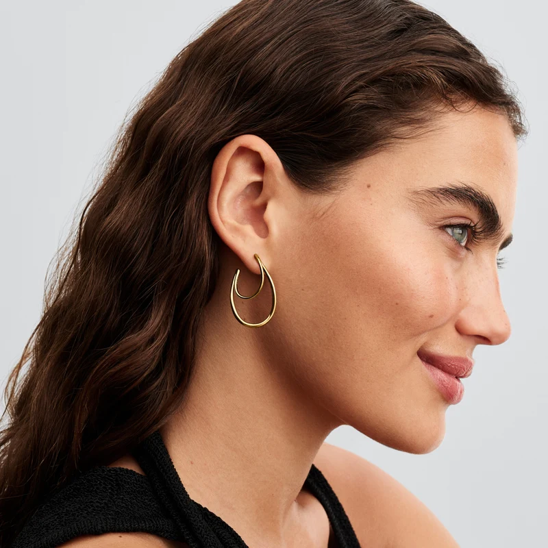 Pandora Essence Gold Plated Organically Shaped Double Hoop Earrings 263870C00