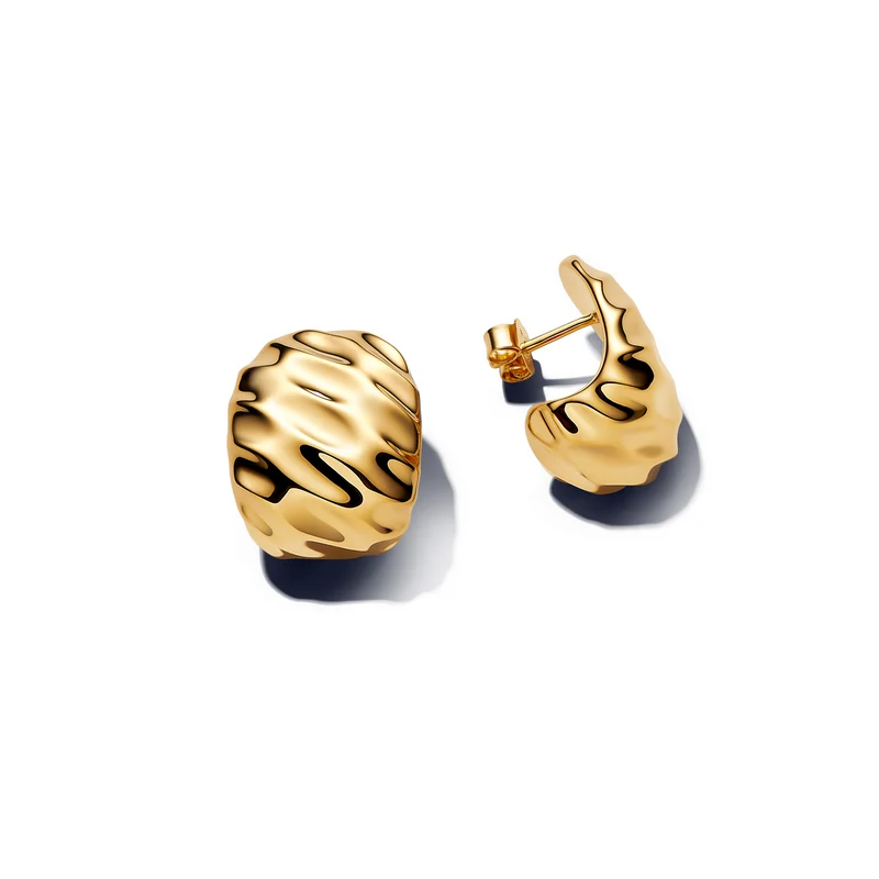 Pandora Essence Gold Plated Geribbelde Brede Oorringen 263879C00