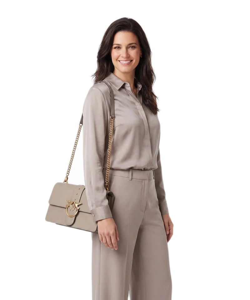 Pinko Love One Classic Bandolera grigio talpa/antique gold