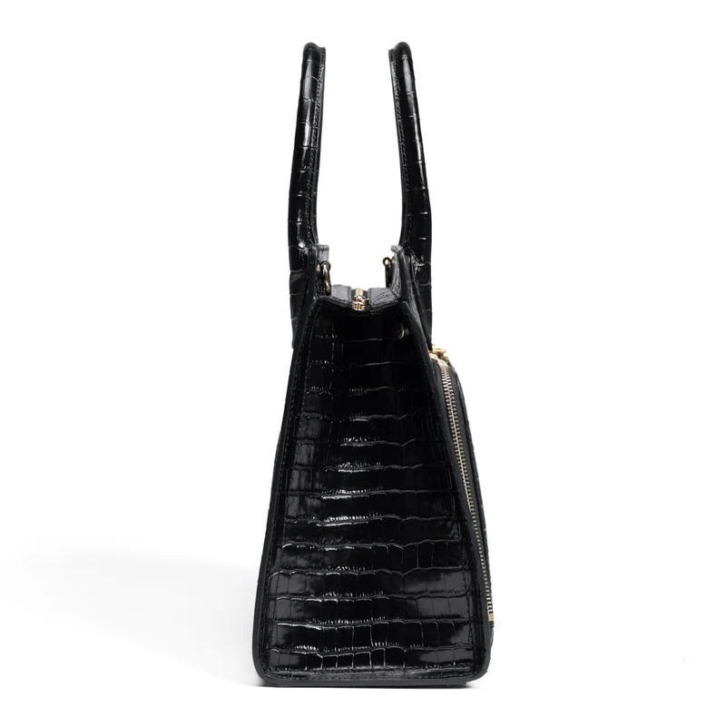 Isabel Bernard Honoré Nadine croco zwarte kalfsleren handtas met 13 inch laptopvak IB25110-201-13