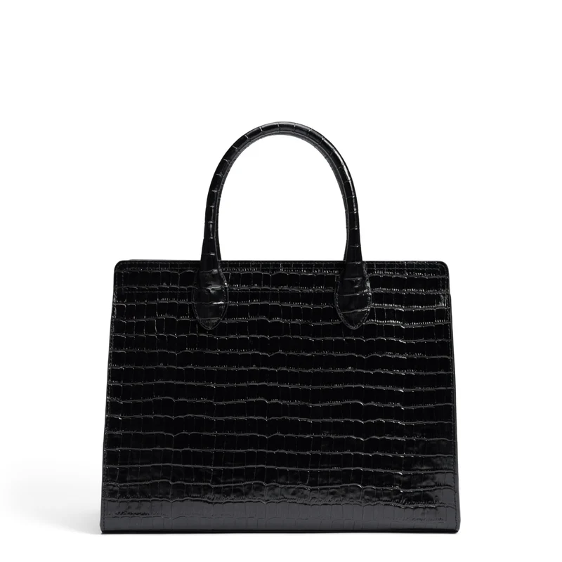 Isabel Bernard Honoré Nadine croco zwarte kalfsleren handtas met 13 inch laptopvak IB25110-201-13