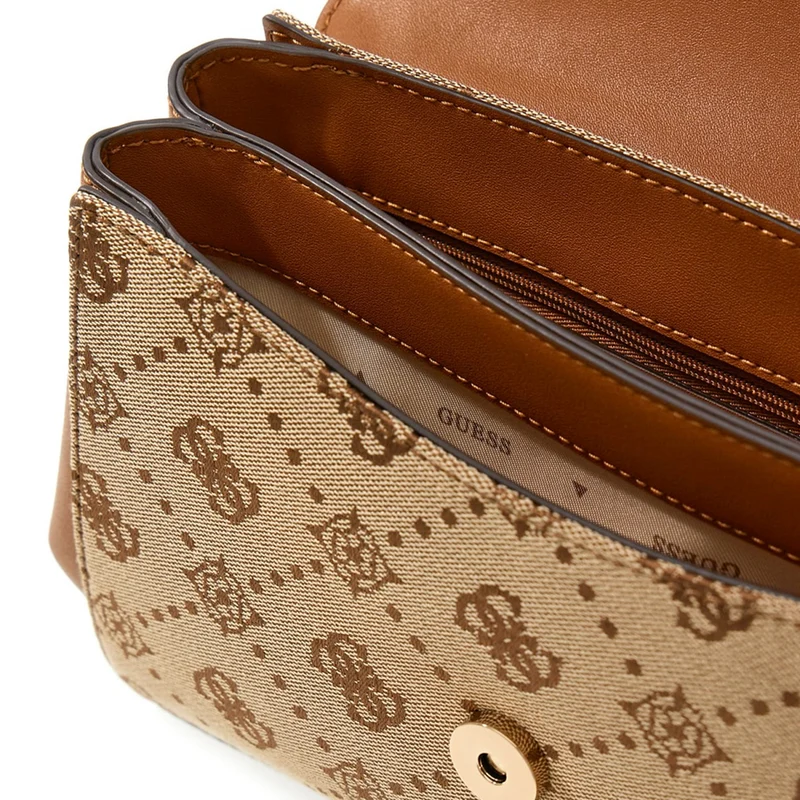 Guess Melinda Latte Logo Top Handle Flap Handbag HWJP99-2200-LTL