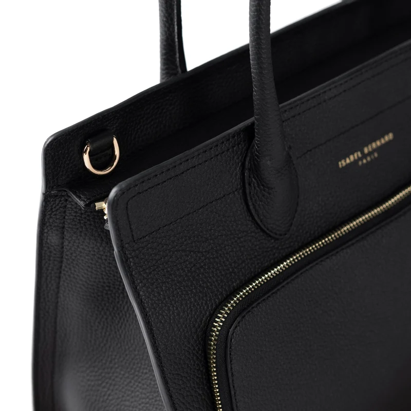 Isabel Bernard Honoré Nadine zwarte kalfsleren handtas met 13 inch laptopvak IB25110-001-13